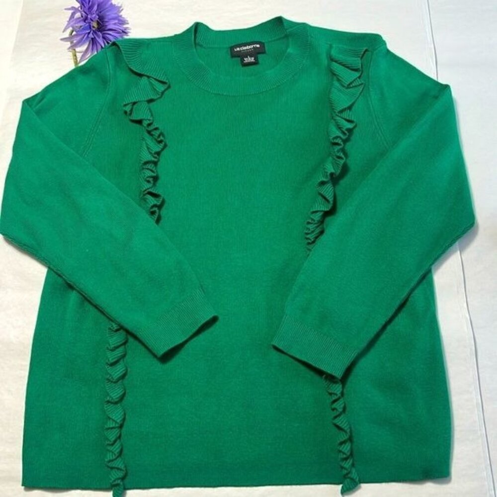 LIZ CLAIBORNE RUFFLE TRIM SWEATER